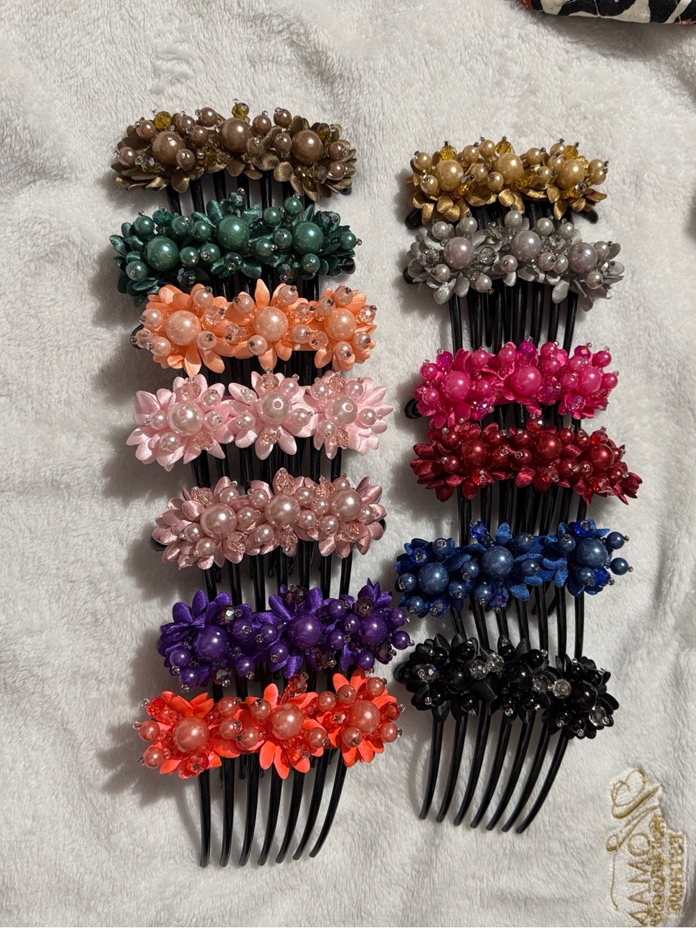 46 Assorted Floral Beaded Hair Combs - Multi Color